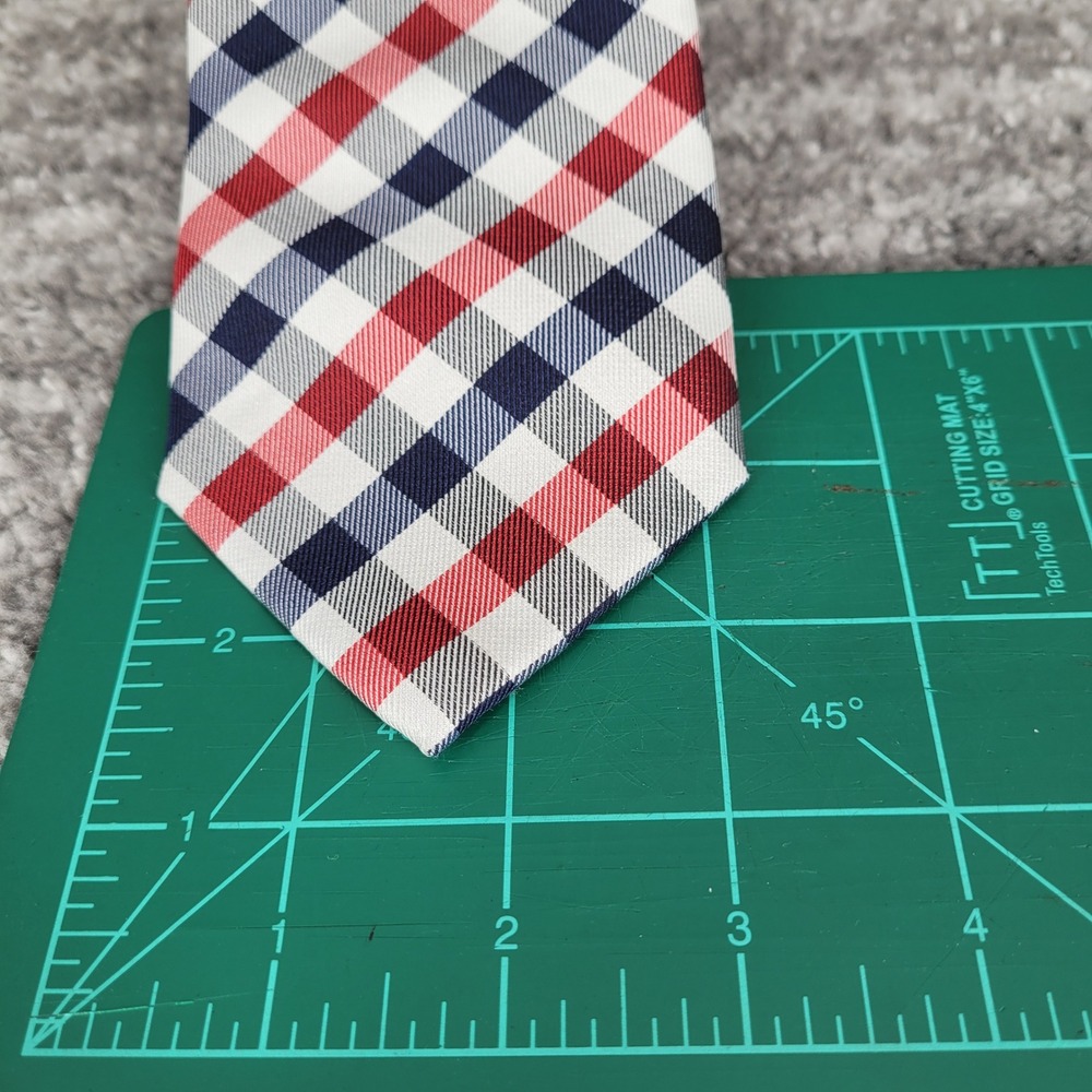 Charles Tyrwhitt Mens Silk Tie Red Blue White Gingham Plaid Check Necktie - Picture 4 of 4